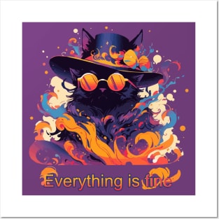 Everything is fine fancy black cat Posters and Art